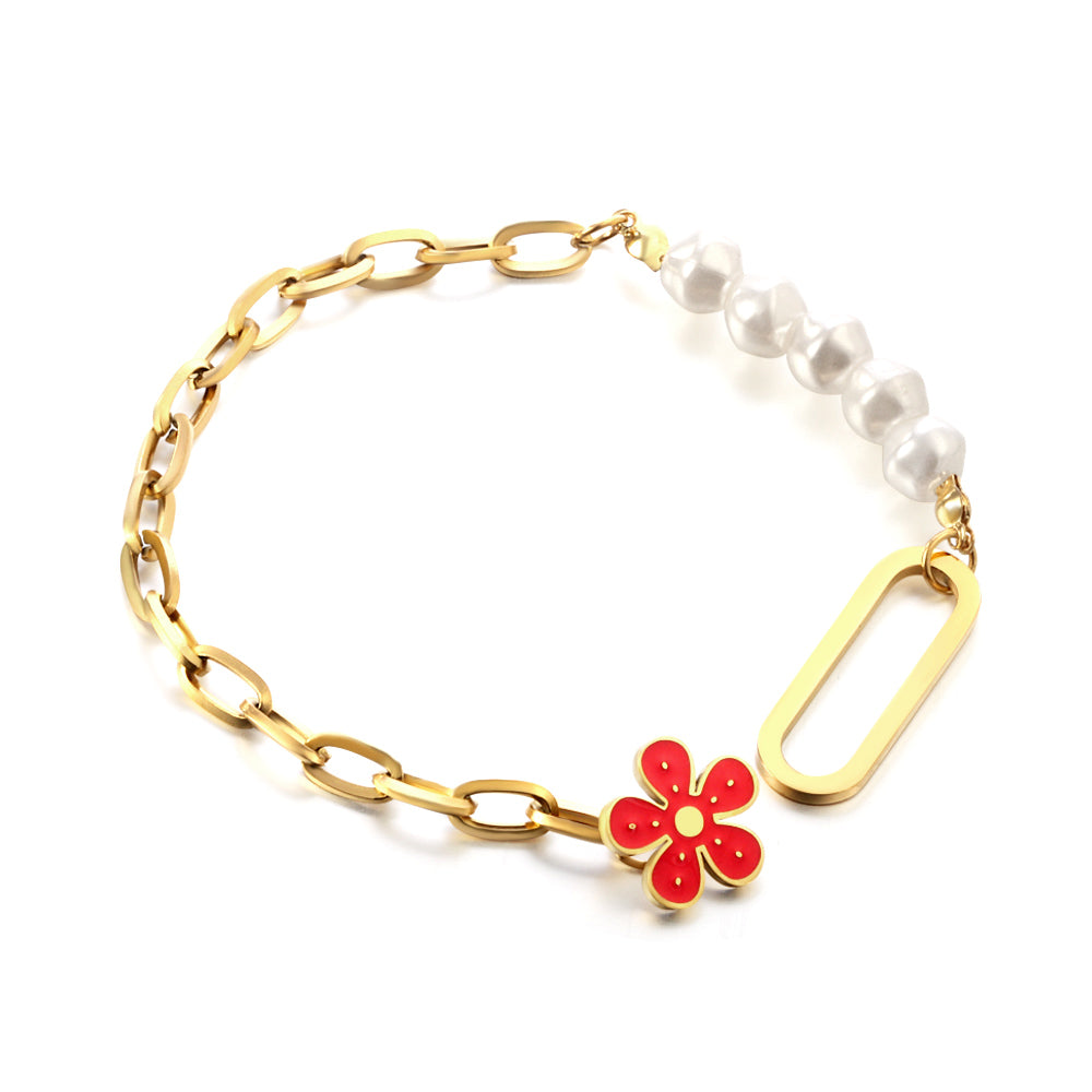 Santorini - armband met parels en rode bloem